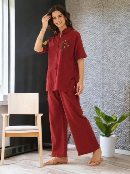 Printed Cotton Shirt Palazzo Co Ord Set For Women
