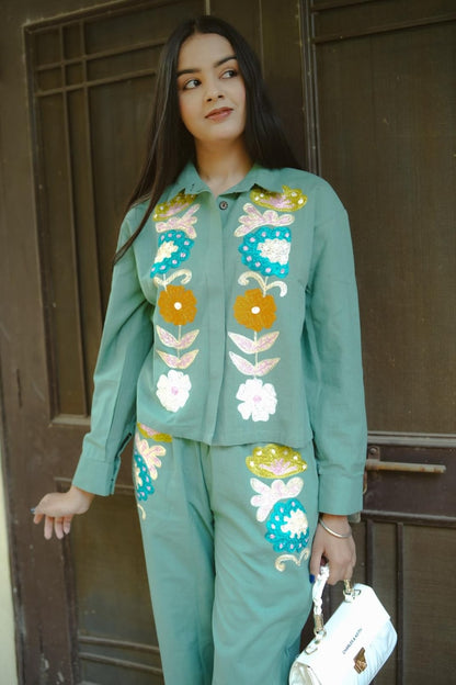 Organic Linen Embroidered Work Shirt Top