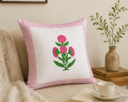 Traditional Pink Hand Block Cotton Cushion Cover
