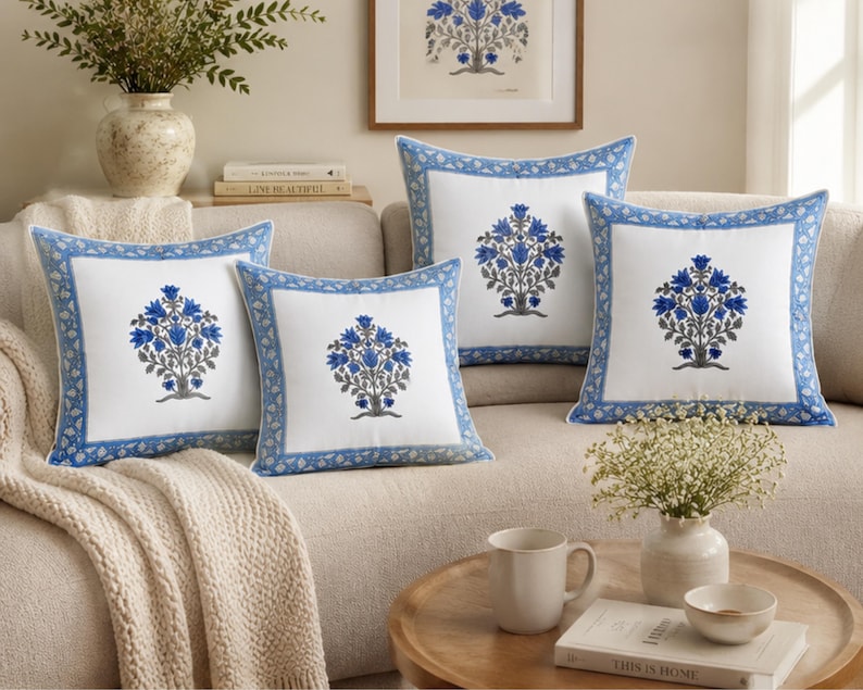 Jaipuri Pink Block Handmade Print Cushion Cover