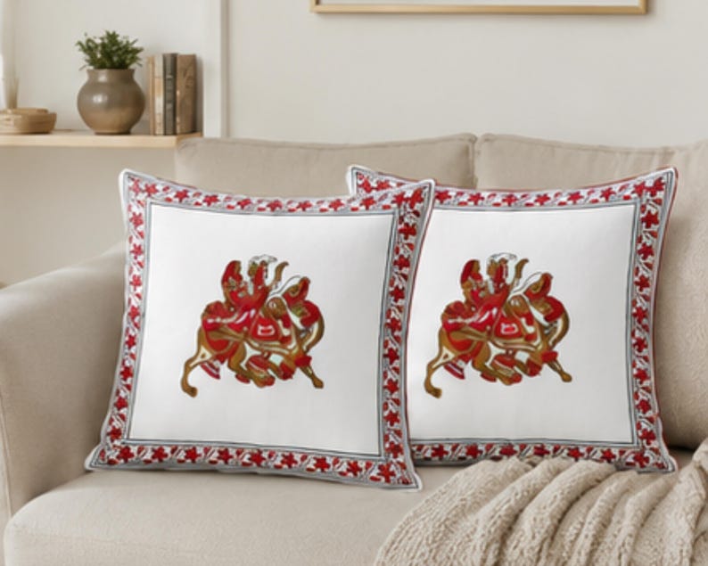 Rajasthani Horse Rider Cotton Handmade Cushion Cover