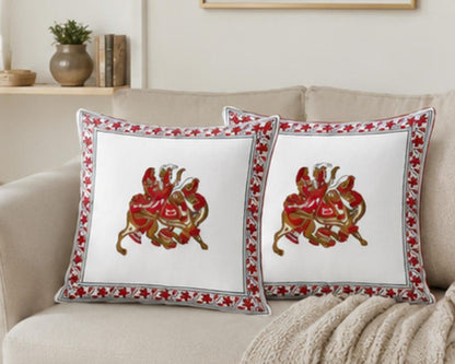 Rajasthani Horse Rider Cotton Handmade Cushion Cover