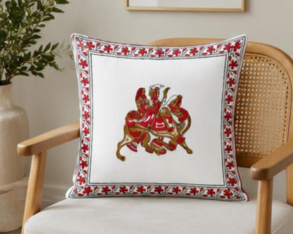 Rajasthani Horse Rider Cotton Handmade Cushion Cover