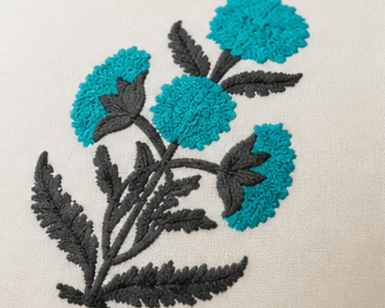 Turquoise Floral Block Print Cotton Home Décor Cushion Cover