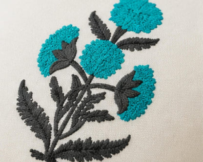 Turquoise Floral Block Print Cotton Home Décor Cushion Cover