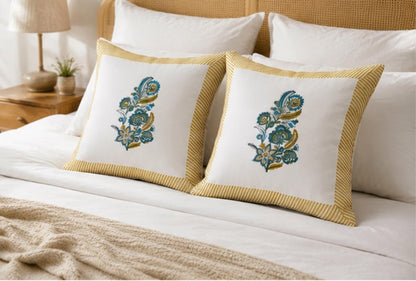 Embroidered Paisley Hand Block Print Hand Block Cushion Cover