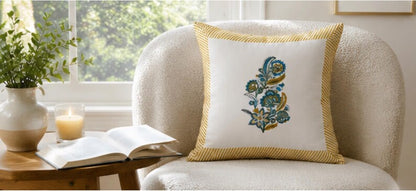 Embroidered Paisley Hand Block Print Hand Block Cushion Cover