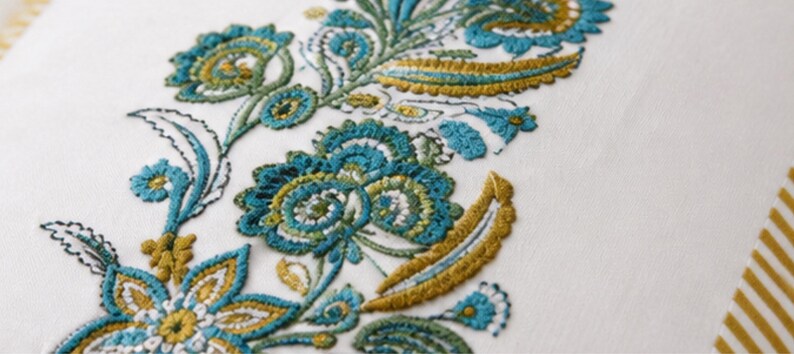 Embroidered Paisley Hand Block Print Hand Block Cushion Cover