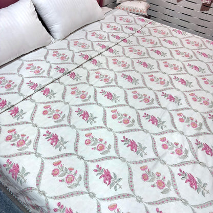 Pink Floral Reversible Summer Cotton Dohar Blanket