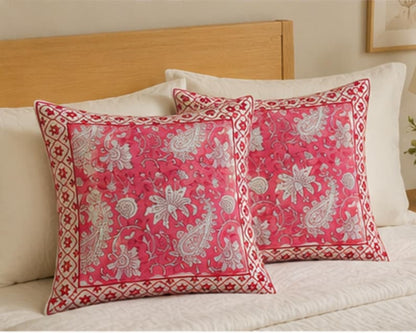 Handmade Pink Block Print Cushion Cover