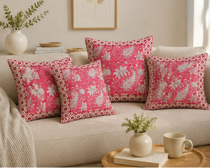 Handmade Pink Block Print Cushion Cover
