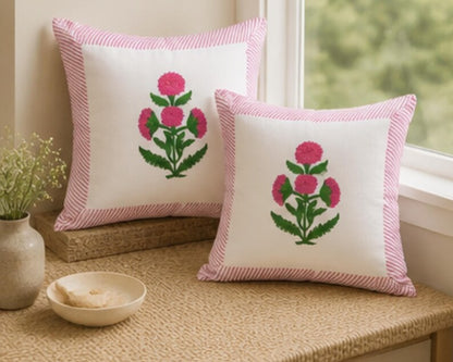 Traditional Pink Hand Block Cotton Cushion Cover