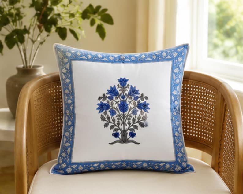 Jaipuri Pink Block Handmade Print Cushion Cover