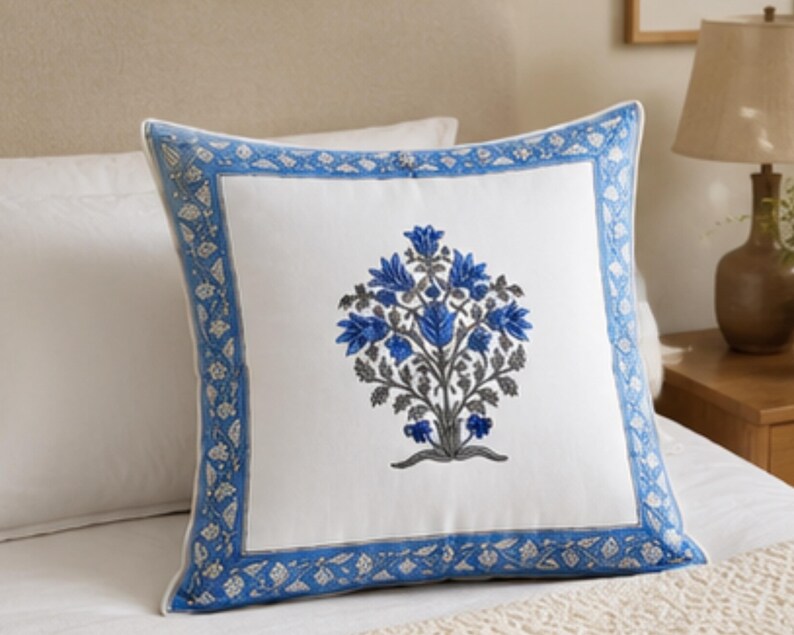 Jaipuri Pink Block Handmade Print Cushion Cover