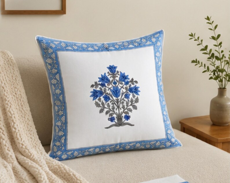 Jaipuri Pink Block Handmade Print Cushion Cover
