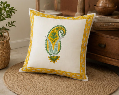 Yellow Paisley Block Print Traditional Indian Cushion Cover