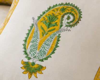 Yellow Paisley Block Print Traditional Indian Cushion Cover