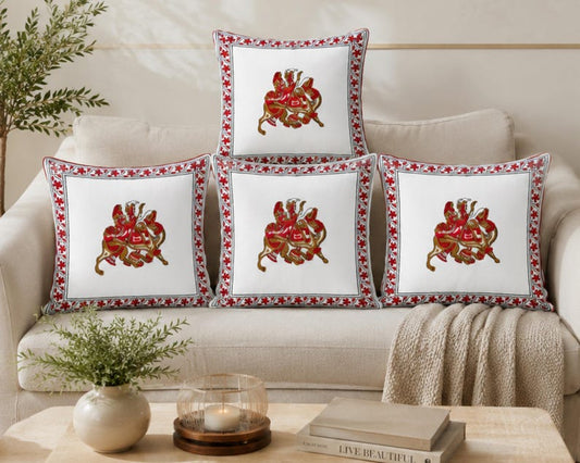Rajasthani Horse Rider Cotton Handmade Cushion Cover