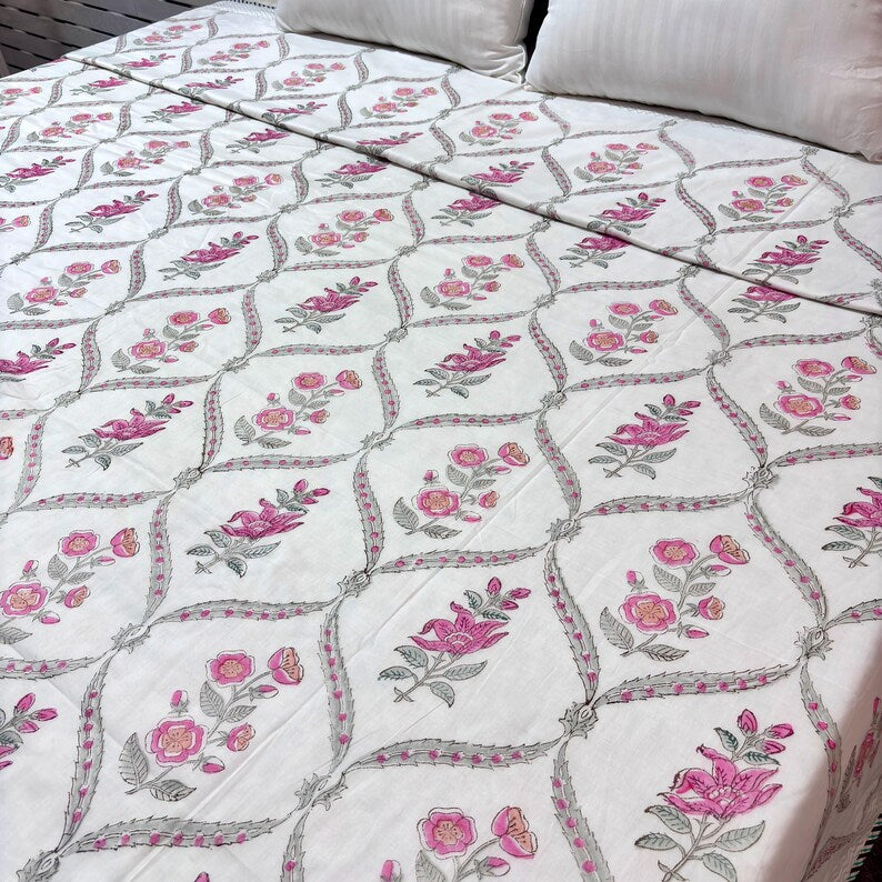 Pink Floral Reversible Summer Cotton Dohar Blanket