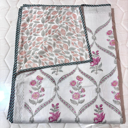 Pink Floral Reversible Summer Cotton Dohar Blanket