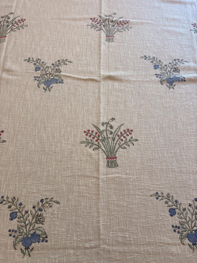 Handblock Print Cotton Sofa Throw Cream Floral - Jaipur Artisan Slub Cotton Blanket/Table Cloth