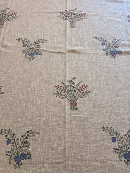 Handblock Print Cotton Sofa Throw Cream Floral - Jaipur Artisan Slub Cotton Blanket/Table Cloth