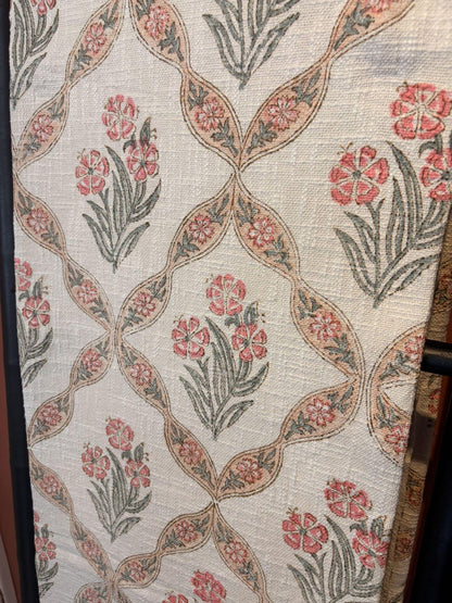 Handblock Print Cotton Sofa Throw Peach Trelis