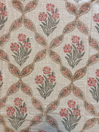 Handblock Print Cotton Sofa Throw Peach Trelis