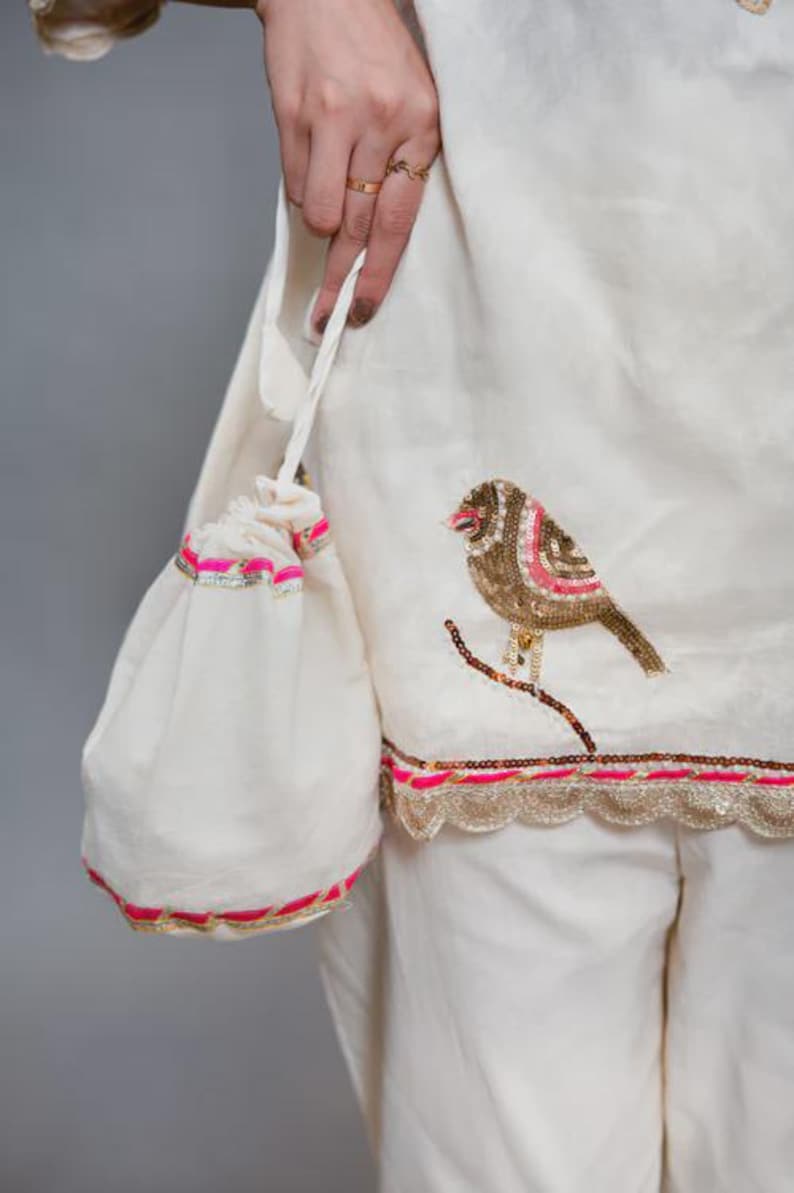 Beige Cotton Co Ord Set Handwork Lace For Women