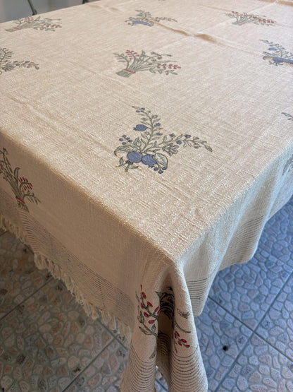 Handblock Print Cotton Sofa Throw Cream Floral - Jaipur Artisan Slub Cotton Blanket/Table Cloth