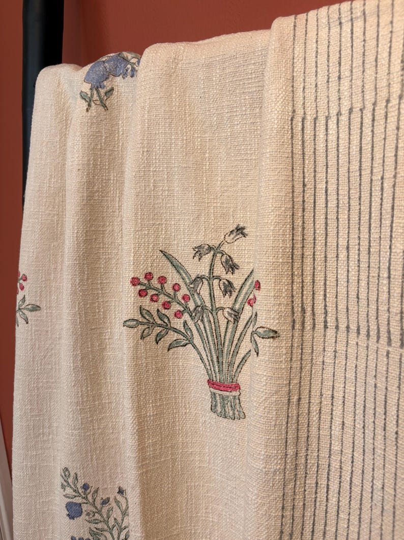Handblock Print Cotton Sofa Throw Cream Floral - Jaipur Artisan Slub Cotton Blanket/Table Cloth
