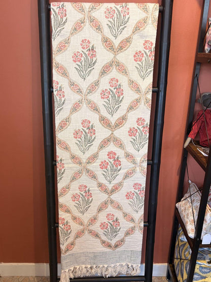 Handblock Print Cotton Sofa Throw Peach Trelis