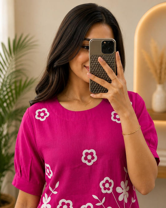 Hand Embroidered Cotton Co Ord Set Khadi