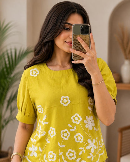 Hand Embroidered Cotton Co Ord Set Khadi