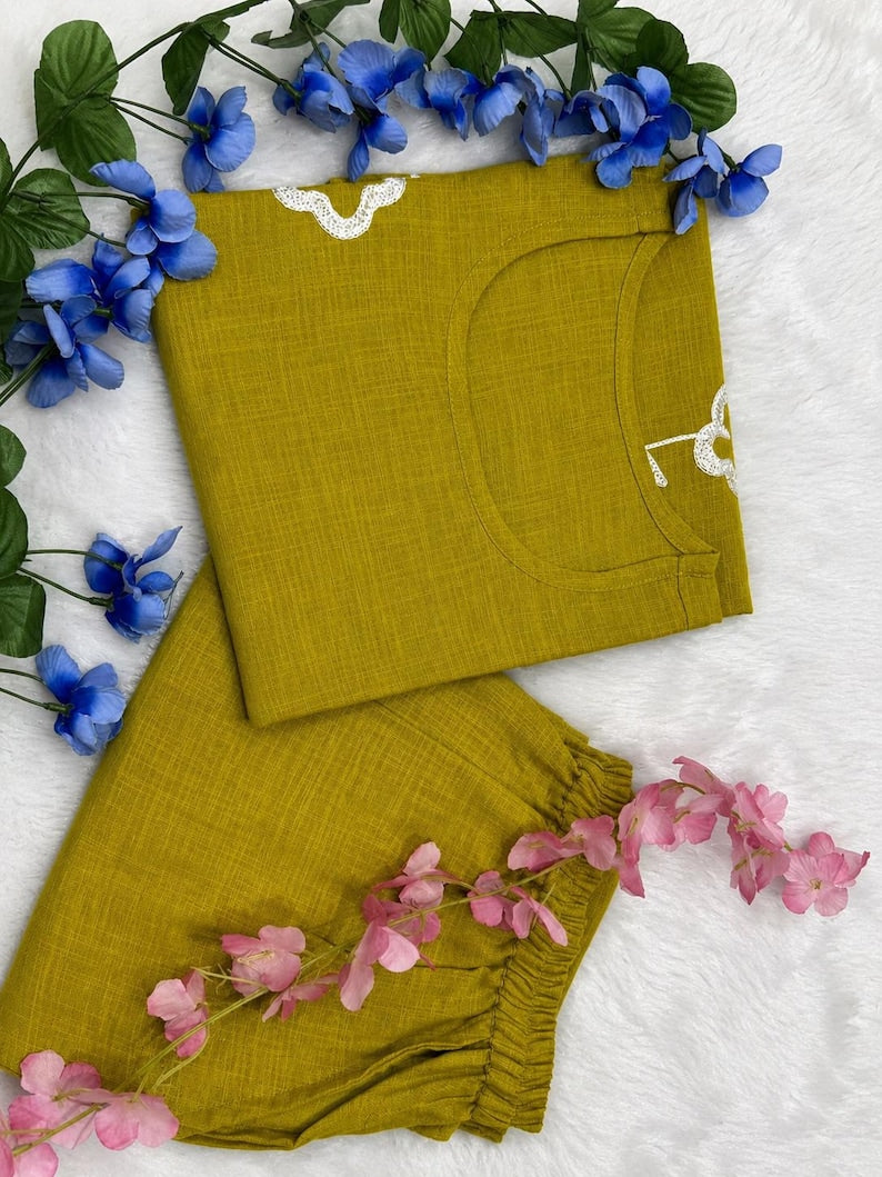 Hand Embroidered Cotton Co Ord Set Khadi