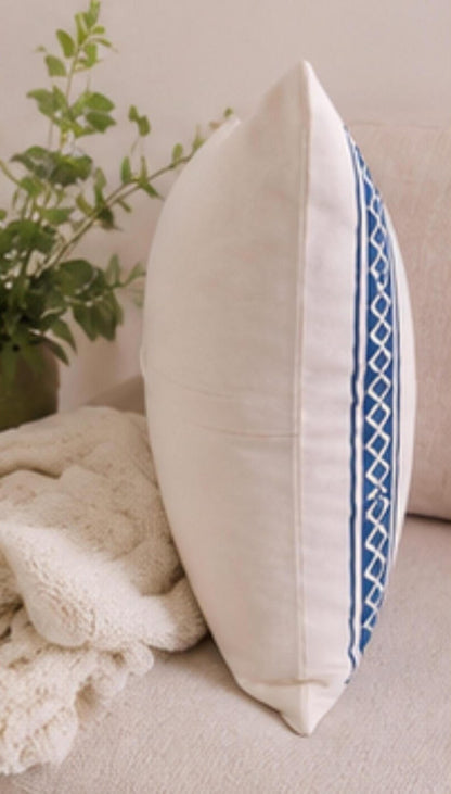 Blue Botanical Hand Block Print Boho Style Cotton Cushion Cover
