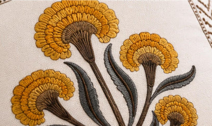 Mustard Floral Hand Block Print Cotton Cushion Cover