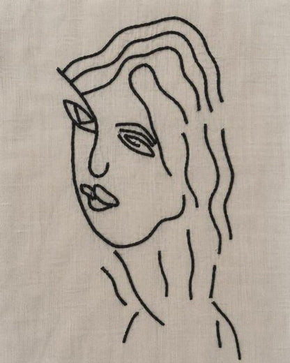 Linen Cotton Co Ord Set Abstract Face Embroidery