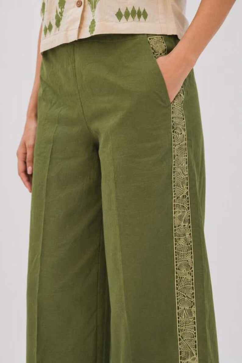 White Olive Linen Cotton Co Ord Set For Women