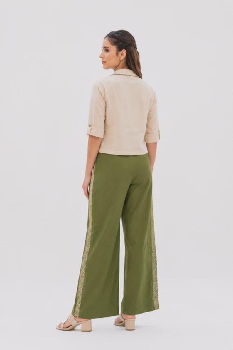 White Olive Linen Cotton Co Ord Set For Women