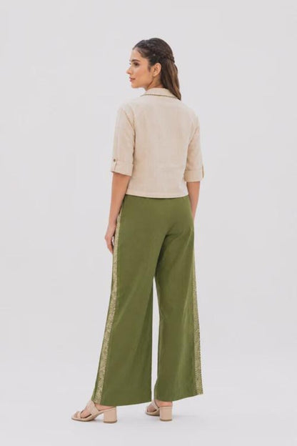 White Olive Linen Cotton Co Ord Set For Women