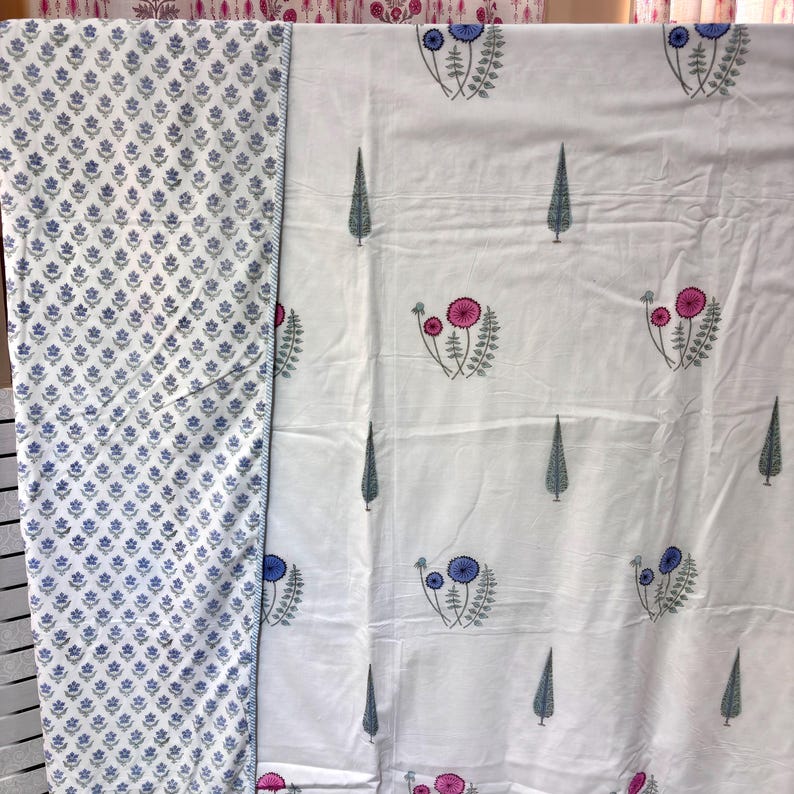 Pink Floral Mulmul Cotton Reversible Lightweight Dohar