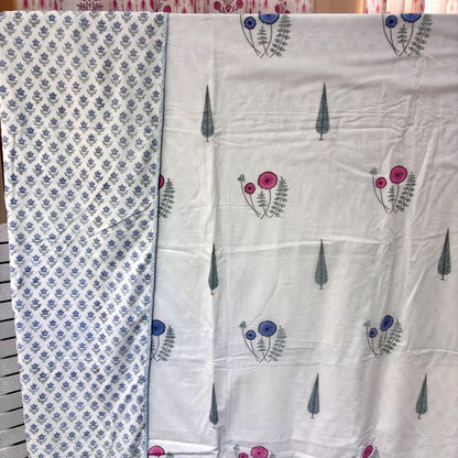 Pink Floral Mulmul Cotton Reversible Lightweight Dohar