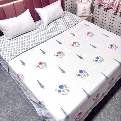Pink Floral Mulmul Cotton Reversible Lightweight Dohar