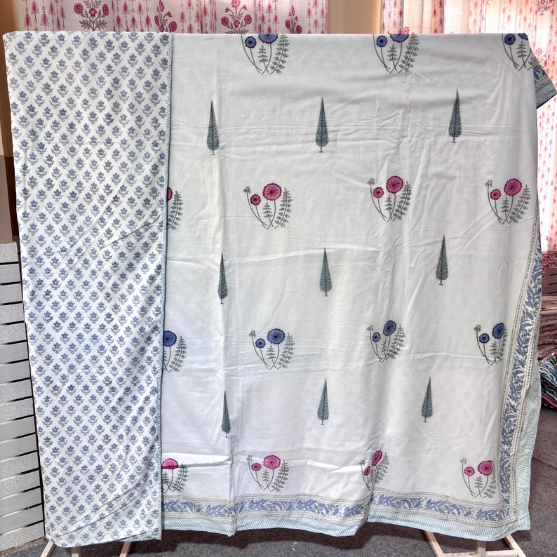 Pink Floral Mulmul Cotton Reversible Lightweight Dohar