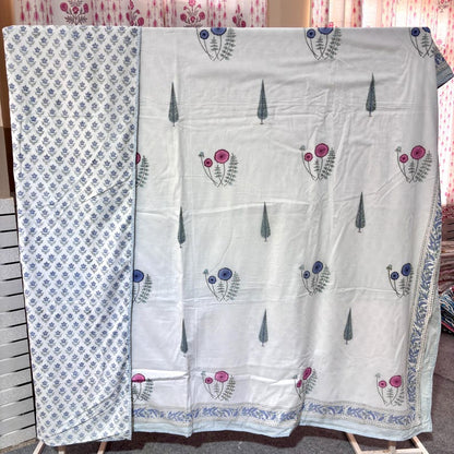 Pink Floral Mulmul Cotton Reversible Lightweight Dohar