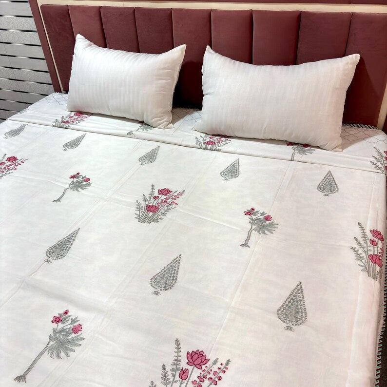 Pink Floral Summer Mulmul Cotton Dohar
