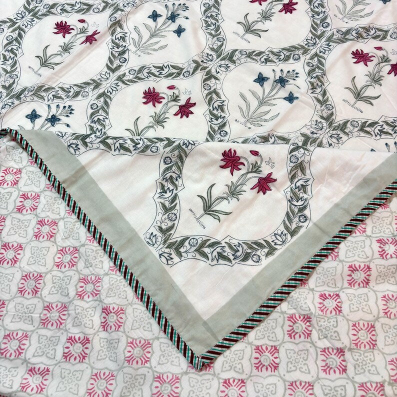 Jaipuri Reversible Cotton Dohar - Lightweight Hand Block Printed