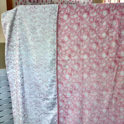 Pink Floral Cotton Reversible Indian Hand Block Dohar