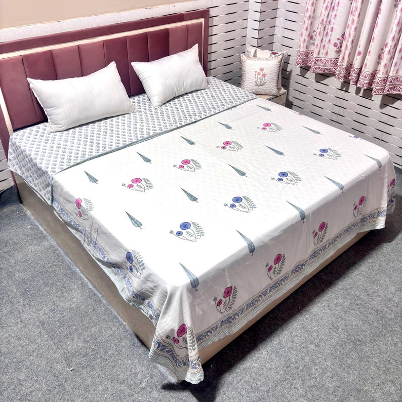 Pink Floral Mulmul Cotton Reversible Lightweight Dohar